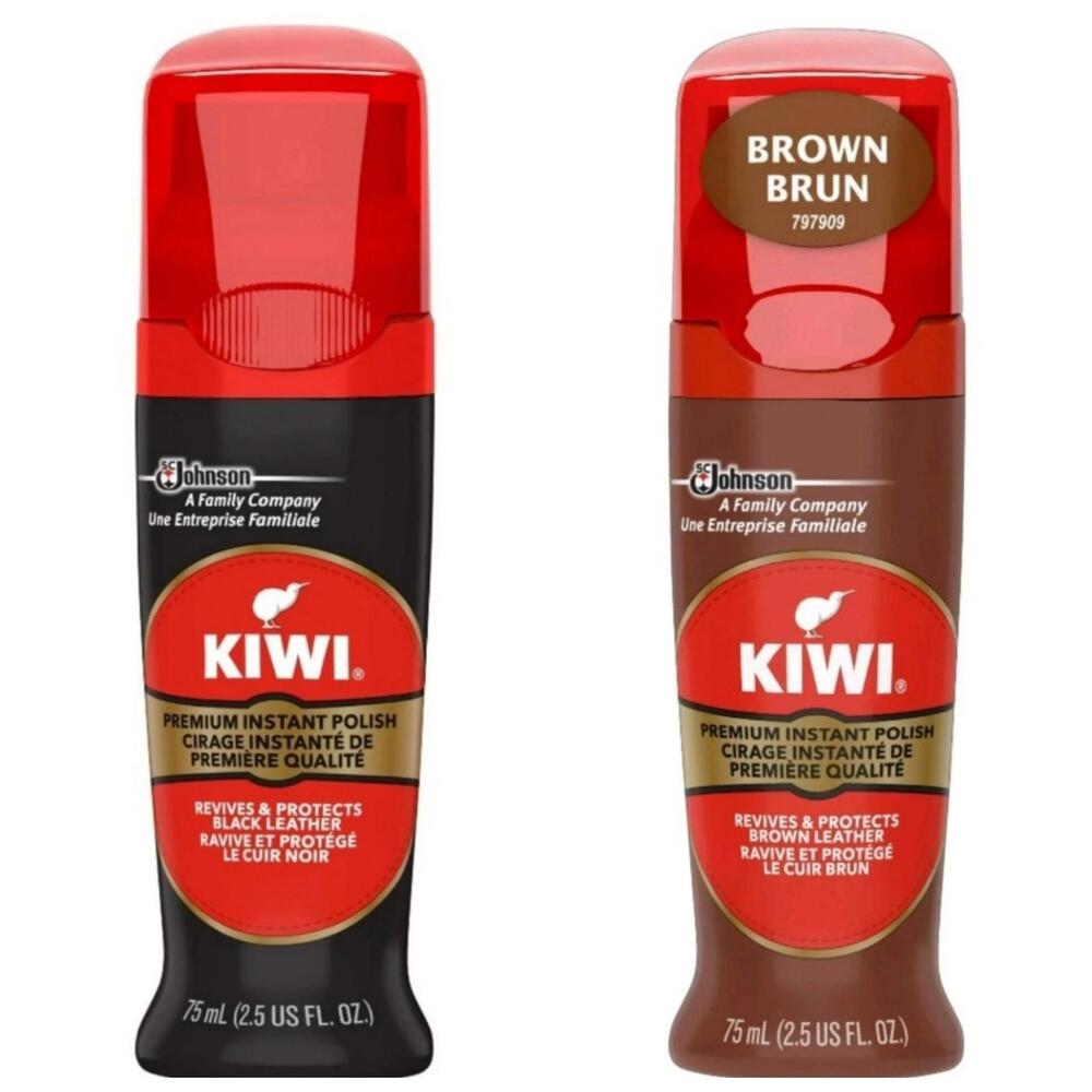Kiwi Premium Instant Shoe Polish Bundle Black & Brown‎ 2.5oz Each Leather Care